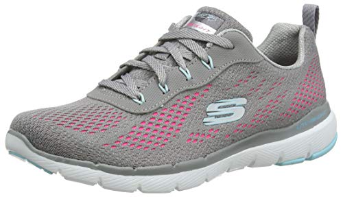 Skechers Flex Appeal 3.0-Pure Velocity, Zapatillas Deportivas para Mujer, Gris/Rosa Caliente, 39 EU