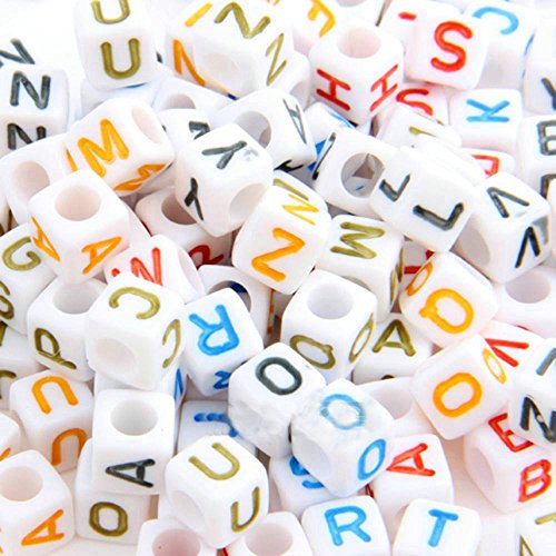 skyllc® 200X Abalorios Cuadrado Plástico Letras Multicolor Blanco para Pulsera