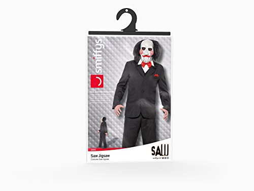 Smiffy'S 20493M Disfraz De Saw Jigsaw Con Careta, Americana Camisa Y Falso Chaleco, Negro, M - Tamaño 38"-40"