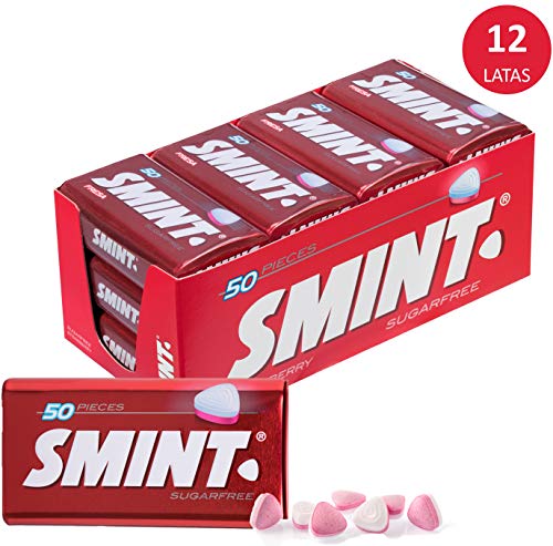 Smint Tin Fresa, Caramelo Comprimido Sin Azúcar - 12 unidades de 35 gr. (Total 420 gr.)