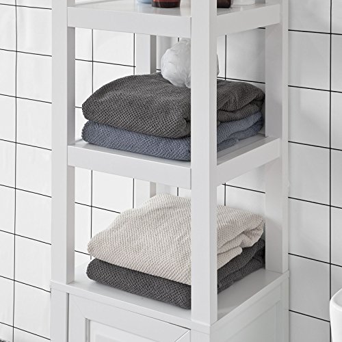 SoBuy® Mueble Columna de baño, Armario para baño - 3 estantes y 1 Puerta, FRG205-W, ES(Blanco)