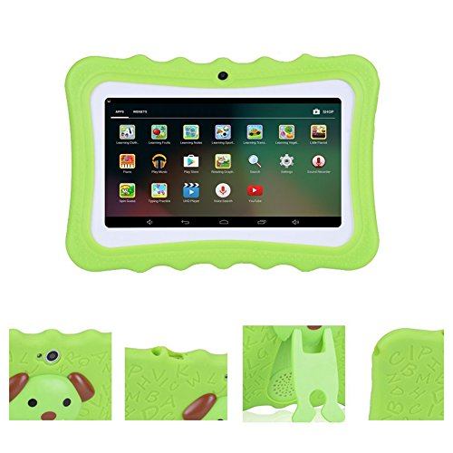 SODIAL - Tablet Infantil con Pantalla HD de 7 Pulgadas con Funda de Silicona (Quad Core, 8 GB, WiFi, cámara Frontal y Trasera, Play Store, Youtube, Android 4.4, iwawa) (Verde)