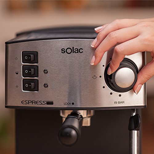 Solac CE4480 Espresso-Cafetera de 19 Bares con vaporizador, 850 W, 1.25 litros, 0 Decibeles, Acero Inoxidable