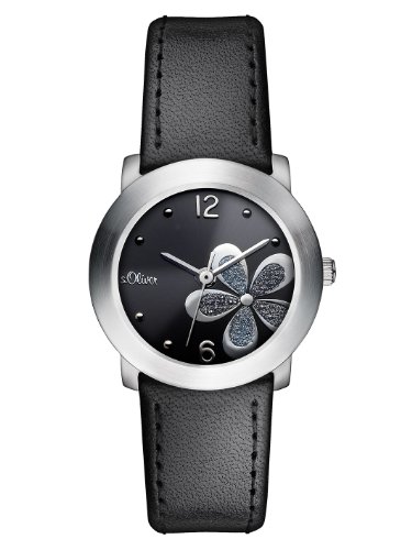 s.Oliver SO-2481-LQ - Reloj analógico de Cuarzo para Mujer, Correa de Cuero Color Negro