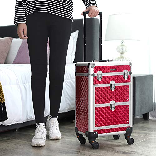 SONGMICS SONGMICS Valise de maquillage ABS Rouge 34 x 27 x 57 cm JHZ08RD Neceser de Viaje 57 Centimeters Rojo (Rouge)