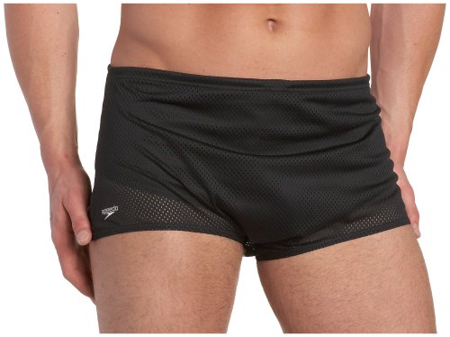 Speedo Traje de baño para Hombre con Pierna Cuadrada de Malla de poliéster, Hombre, MPOLYMSQUARELEG, Speedo Black, 32