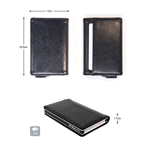 STEALTH WALLET Minimalista Portatarjetas RFID - Carteras de Tarjetas de Crédito Metálicas Delgadas y Livianas con Protección de Bloque NFC (Gris con Cuero Negro)