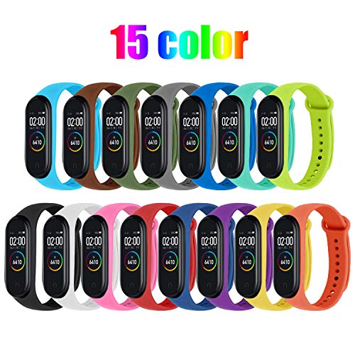 STN Compatible con Xiaomi Mi Band 4 Pulsera Banda, Correas de Repuesto de Silicona para Xiaomi Mi Band 4/3 Smart Band NFC Correa de Pantalla a Color (15PCS)