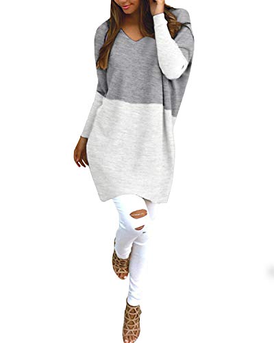 Style Dome Jerseys de Punto Mujer Largos Casual Tallas Grandes Suéter para Mujer Sudadera V Manga Larga Vestidos Invierno C-Gris 3760 S