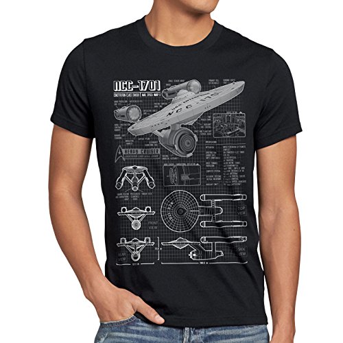 style3 NCC-1701 Camiseta para Hombre T-Shirt Fotocalco Azul Christopher Pike Trek Trekkie Star, Talla:3XL, Color:Negro