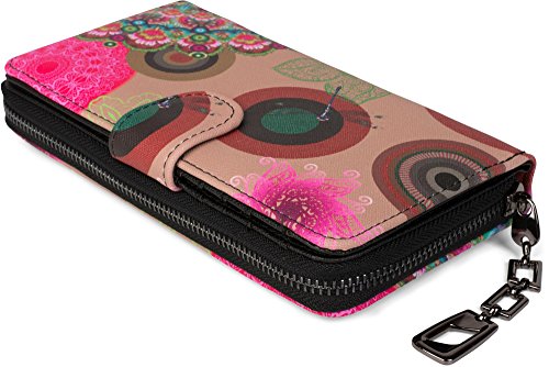 styleBREAKER Monedero con Motivo de Flores étnicas y floración, diseño Vintage, Cremallera, Mujeres 02040040, Color:Beige-marrón-marrón Oscuro-Fucsia