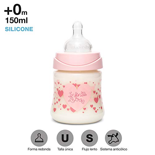 Suavinex, Pack Ahorro Little Star 4 biberones + Chupete -2-4 meses, Rosa