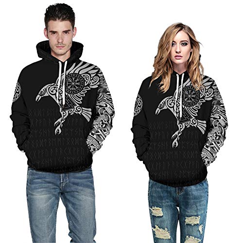 Sudadera con Capucha vikinga Unisex para Hombre/Mujer Sudadera con Capucha con Estampado Digital 3D