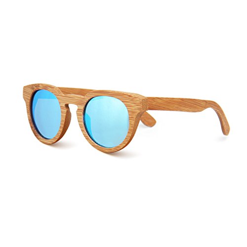 SUKUTU Hombres Mujeres Gafas De Sol De Bambú Hechas A Mano Gafas de Madera Polarizadas Moda Retro Al Aire Libre con Caja de Bambú SU039