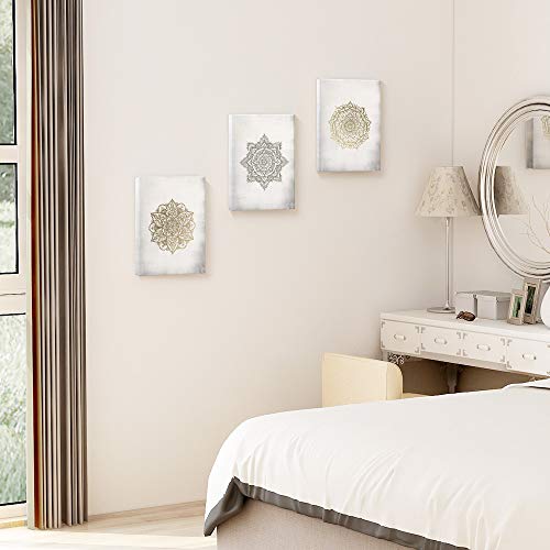 SUMGAR Mandala Art Mandala Gris Dorado Decoración de la Pared Decoraciones Indias Impresiones en Lienzo Flores asiáticas Imágenes Obra Floral para el Dormitorio Sala de Estar Baño 30x40cmx3 Piezas