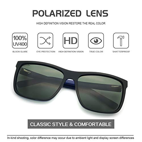 SunCristal Gafas de sol de protección polarizadas UV400 de gran forma para hombre (azul negro)