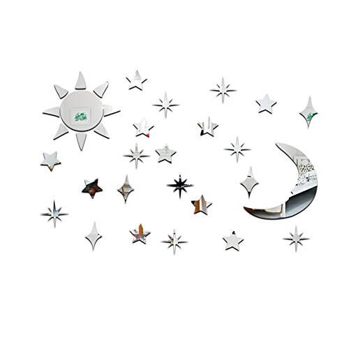 Sundatebe Sun Moon Stars - Adhesivo Decorativo para Pared (acrílico, diseño de Estrellas), acrílico, Dorado, Talla única