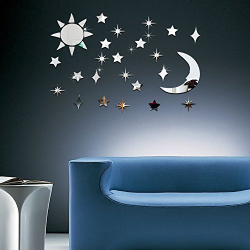 Sundatebe Sun Moon Stars - Adhesivo Decorativo para Pared (acrílico, diseño de Estrellas), acrílico, Dorado, Talla única