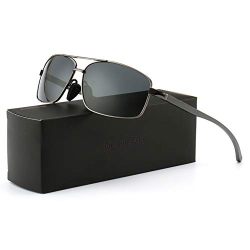 SUNGAIT Gafas de sol Hombre Polarizadas Clásico Retro Gafas de sol para Hombre metal Marco Gunmetal/gris 2458