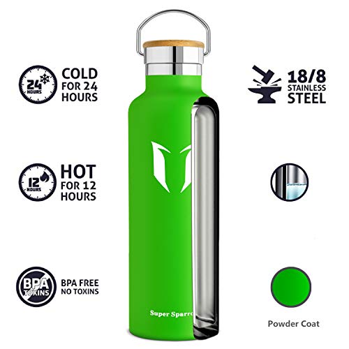 Super Sparrow Botella de Agua aislada al vacío de Acero Inoxidable, diseño de Pared Doble, Boca estándar - 750ml - Eco Friendly & BPA Gratis - para Correr, Gimnasio, Yoga, Ciclismo