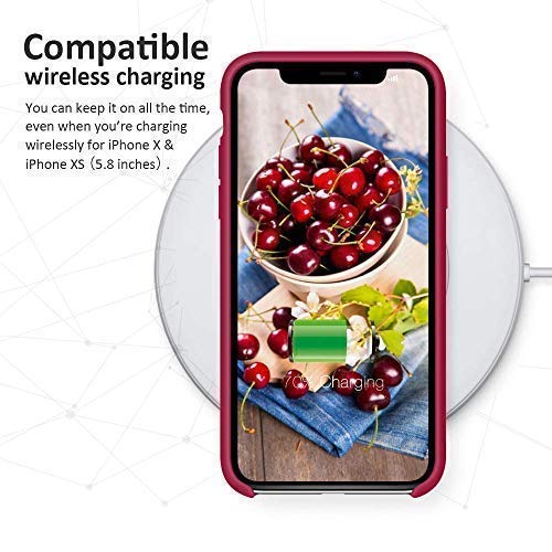 SURPHY Funda Silicona para iPhone XS iPhone X, Carcasa con Superfino Pelusa Forro, Funda para Teléfono Anti-rañazos de 5.8 Pulgadas para iPhone XS iPhone X, Rosa Roja