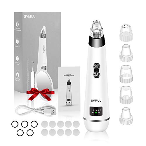 SVMUU Limpiador de Poros Extractor Puntos Negro Limpiador Facial Eléctrico Blackhead Recargable con USB con 4 Cabezales y 5 Nivel de Potencia para Espinillas y Acné Adecuado para Hombres y Mujeres