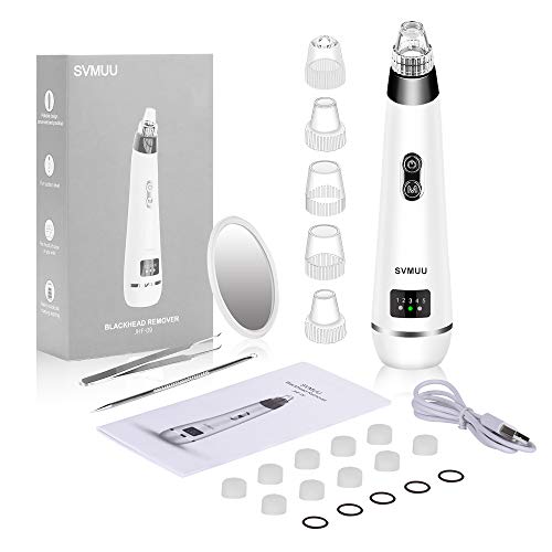 SVMUU Limpiador de Poros Extractor Puntos Negro Limpiador Facial Eléctrico Blackhead Recargable con USB con 4 Cabezales y 5 Nivel de Potencia para Espinillas y Acné Adecuado para Hombres y Mujeres