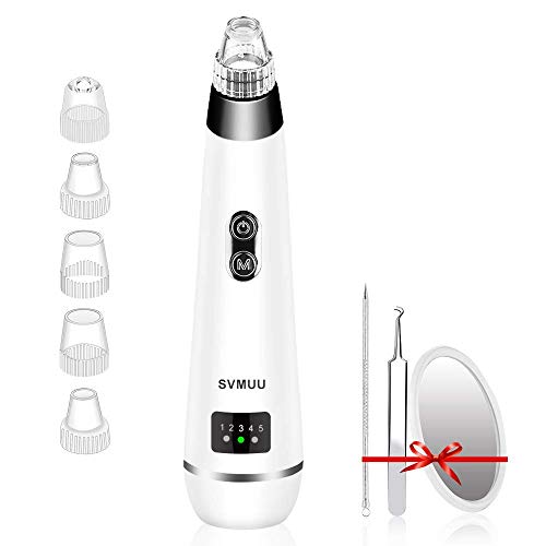 SVMUU Limpiador de Poros Extractor Puntos Negro Limpiador Facial Eléctrico Blackhead Recargable con USB con 4 Cabezales y 5 Nivel de Potencia para Espinillas y Acné Adecuado para Hombres y Mujeres