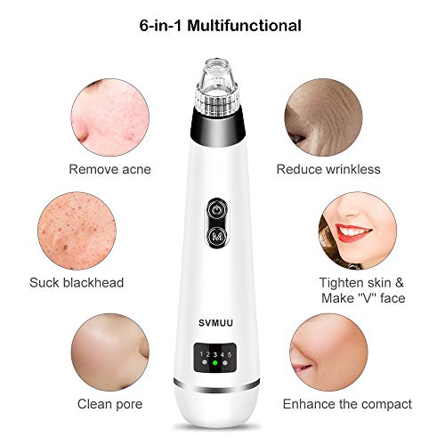 SVMUU Limpiador de Poros Extractor Puntos Negro Limpiador Facial Eléctrico Blackhead Recargable con USB con 4 Cabezales y 5 Nivel de Potencia para Espinillas y Acné Adecuado para Hombres y Mujeres