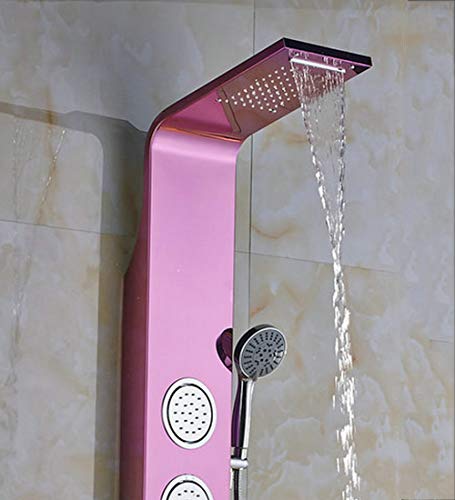 SXMXN Columna Hidromasaje para Ducha Ducha De Baño Grifo De Temperatura Panel De Ducha Sistema De Masaje Corporal Jets Torre De Ducha Columna Grifo Dibujo (Color : Azul, Rosa, Dorado),Pink