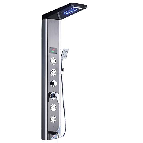 SXMXN Grifo De Ducha De Baño con Pantalla Digital De Visualización De Temperatura LED Sistema De Columna De Hidromasaje Corporal Chorro Grifo De Columna De Ducha De Torre,Chrome