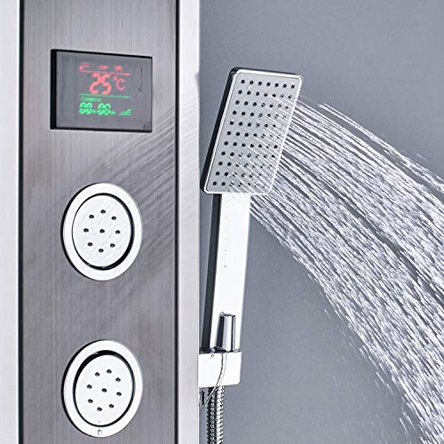 SXMXN Grifo De Ducha De Baño con Pantalla Digital De Visualización De Temperatura LED Sistema De Columna De Hidromasaje Corporal Chorro Grifo De Columna De Ducha De Torre,Chrome