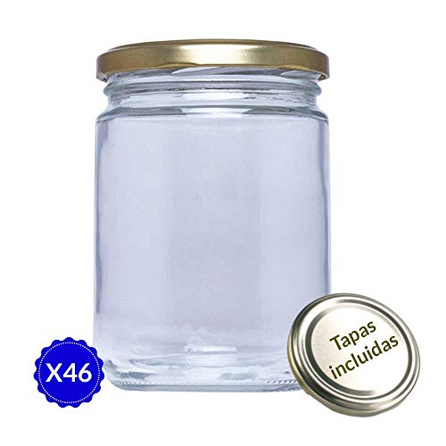 Tarros de cristal con tapas para conservas Pack de 46 unidades. Frascos hermeticos de 445 ml con tapa de rosca cerrado hermético para todo tipo de conserva casera