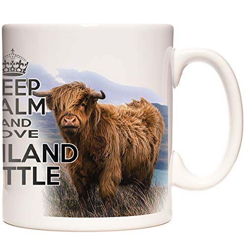 Taza de café con texto "Keep Calm and Love Highland Gattle"