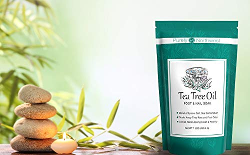 Tea Tree Aceite de árbol de té con sal de Epsom para tratar hongos en las uñas, pie de atleta y olor persistente del pie 16oz