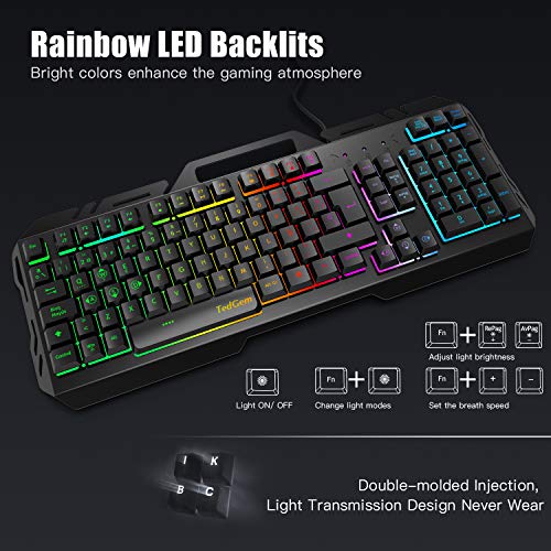 Teclados Gaming, TedGem Teclado Gaming, Teclado USB, Teclado Gaming PS4 LED Retroiluminado con Cable USB, Teclado para PC / Laptop / PS4 / Xbox One (Teclados Español, Negro)