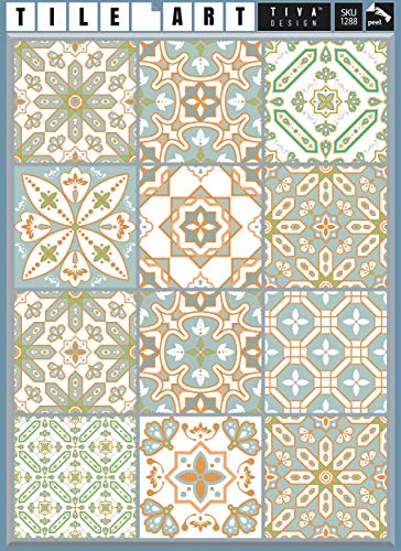 The Nisha 24 PC pegatinas para pared Adhesivo de Pared Salpicadero de Vinilos Azulejos Adhesivos Arte Ecléctico para la Cocina & Baño, 10x10 cm, Fution oriental