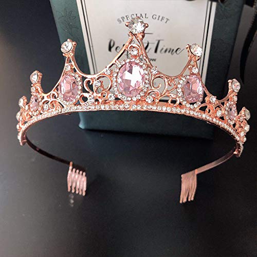 Tiaras Corona Mujer, Queen Crown Barroco Oro Rosa Peine Vintage Con Incrustaciones De Cristal Ovalado Para Adultos Diademas Para Niñas Joyería Para El Cabello Boda Nupcial Fiesta De Cumpleaños B