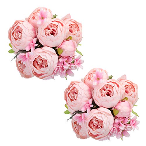 Tifuly 2 Piezas de Ramos de peonía Artificial, Ramo de Flores de imitación de peonías de Seda realistas para la decoración del Banquete de Boda en el hogar, arreglos Florales (Rosa Rosa)