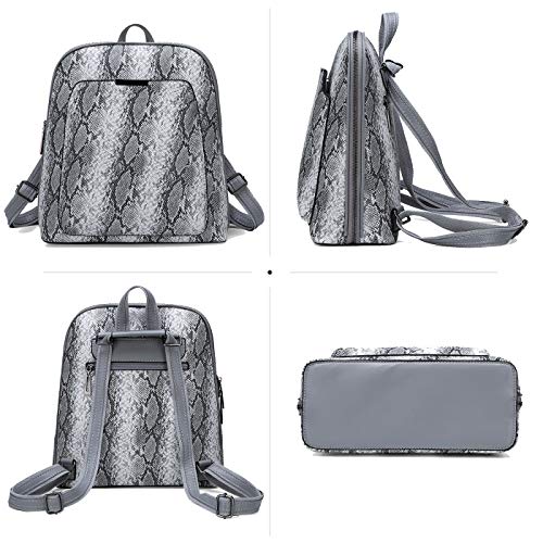 Tisdaini® Mujer Moda Alta capacidad Textura de piel de serpiente Bolso mochila Caqui