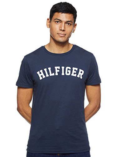 Tommy Hilfiger Logo Camiseta de Cuello Redondo,Perfecta para El Tiempo Libre, Azul (Navy Blazer), XL para Hombre