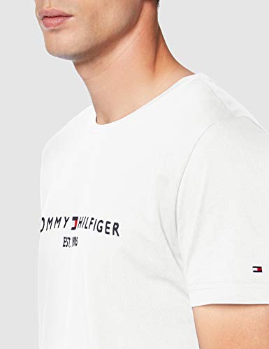 Tommy Hilfiger Logo T-Shirt Camiseta Informal, Blanco (Snow White 118), Large para Hombre