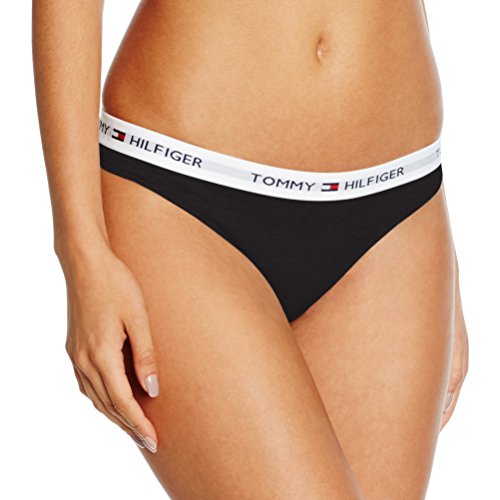 Tommy Hilfiger Tanga de Algodón Cintura elástica con el Logo, Negro (Black), M para Mujer