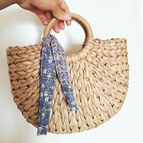 TOOGOO Bolso de Mujer Coreano Extracto de Piel de maiz The Semicircle Art Beach Bag Imagenes de Viaje Props Straw Bag Moon Bag Nuevo