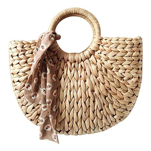 TOOGOO Bolso de Mujer Coreano Extracto de Piel de maiz The Semicircle Art Beach Bag Imagenes de Viaje Props Straw Bag Moon Bag Nuevo