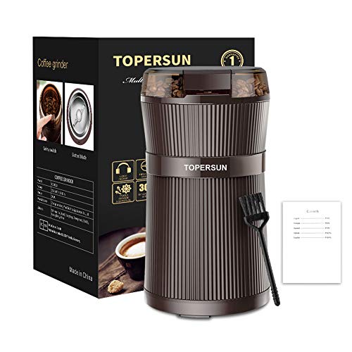 TOPERSUN Molinillo de Café Molinillo200W Compacto de Café Eléctrico de Granos de café Semillas Frutos Secos o Granos con Cuchillas de Acero Inoxidable y Cepillo para Limpieza