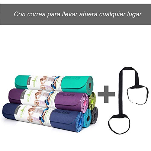 TOPLUS Esterilla Yoga Antideslizante Alfombrilla de Yoga Esterilla Pilates Esterilla Deporte- con Correa de Hombro 183cm x 61cm (Azul Claro+Gris Claro)