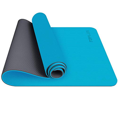 TOPLUS Esterilla Yoga Antideslizante Alfombrilla de Yoga Esterilla Pilates Esterilla Deporte- con Correa de Hombro 183cm x 61cm (Azul Claro+Gris Claro)