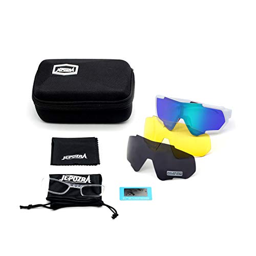 TOPTETN Gafas de Sol Deportivas polarizadas Protección UV400 Gafas de Ciclismo con 3 Lentes Intercambiables para Ciclismo, béisbol, Pesca, esquí, Funcionamiento (Blanco azul)