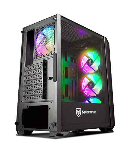 Torre Gaming Nfortec Krater para PC con Cristal Templado y 4 Ventiladores RGB de 120mm incluidos (compatible con placas base de Gigabyte, Asus y MSI) Color Negro